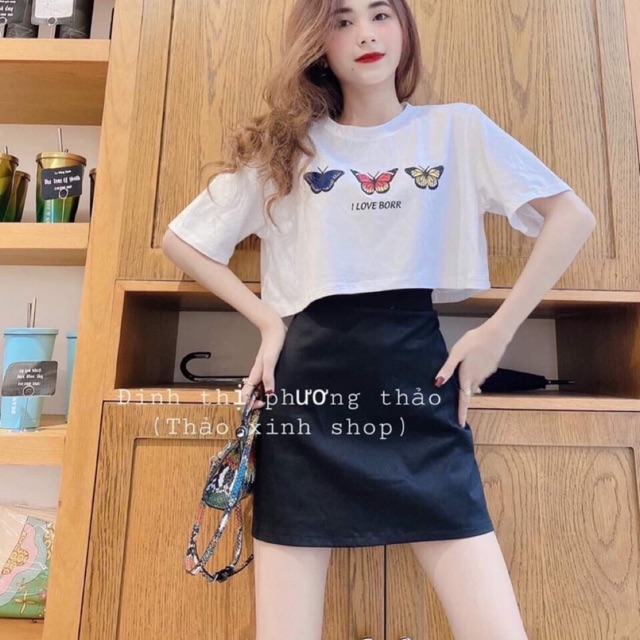 Sale Áo croptop cổ tròn in các kiểu hot trend chuẩn