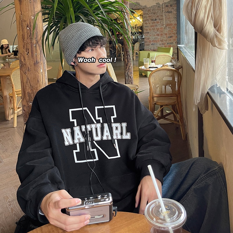 Áo hoodie tay dài in chữ thời trang thu đông năng động cho nam