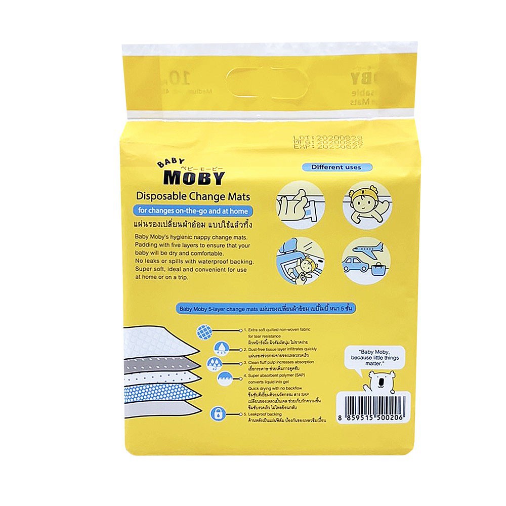 Miếng lót thay tã bỉm Moby Baby chống thấm cho bé sơ sinh 10 miếng - Monnie Kids