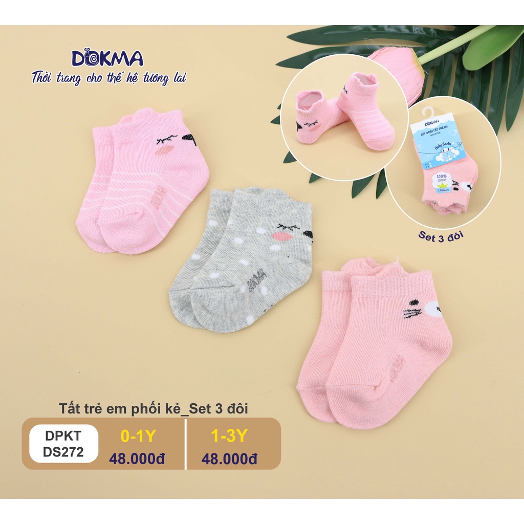 Dokma - Set 3 đôi tất trẻ em chống trượt phối kẻ (0-3y) DS272