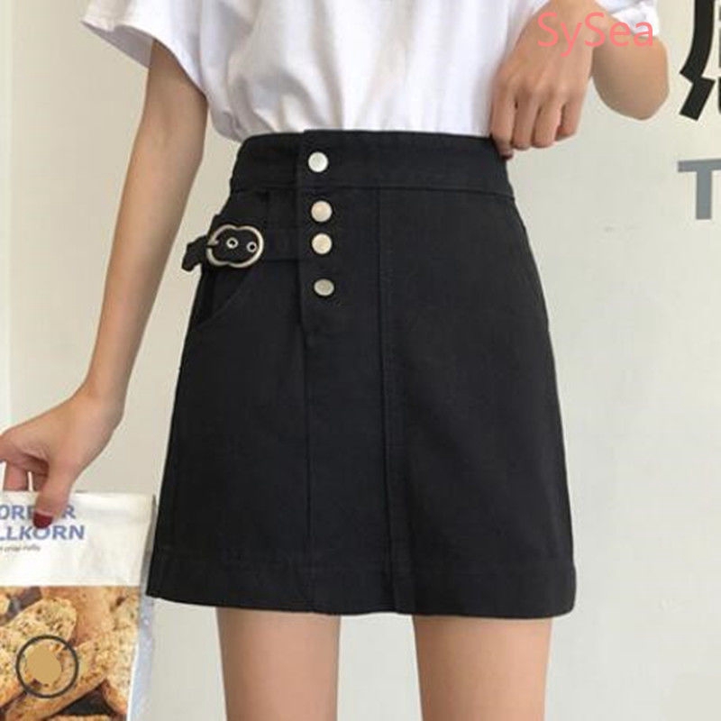 Chân Váy Denim Lưng Cao Phong Cách Hàn Quốc Xinh Xắn Cho Nữ