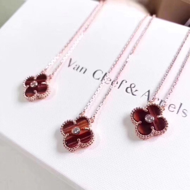 Mới Vòng cổ Bạc Mặt Cỏ Ba Lá Đính Kim Cương Giả