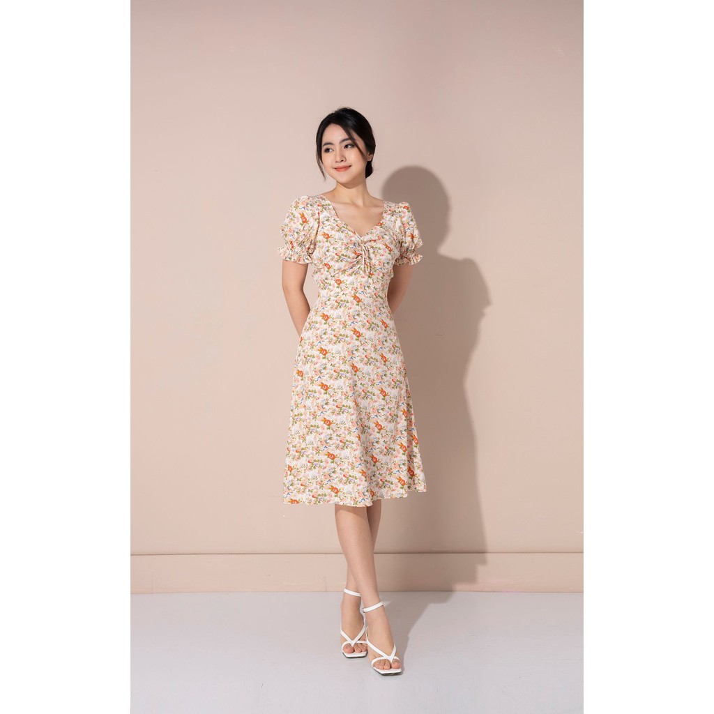 Đầm nữ hoa nhí rút nhún ngực, đầm nữ chun tay TKFASHION DK847
