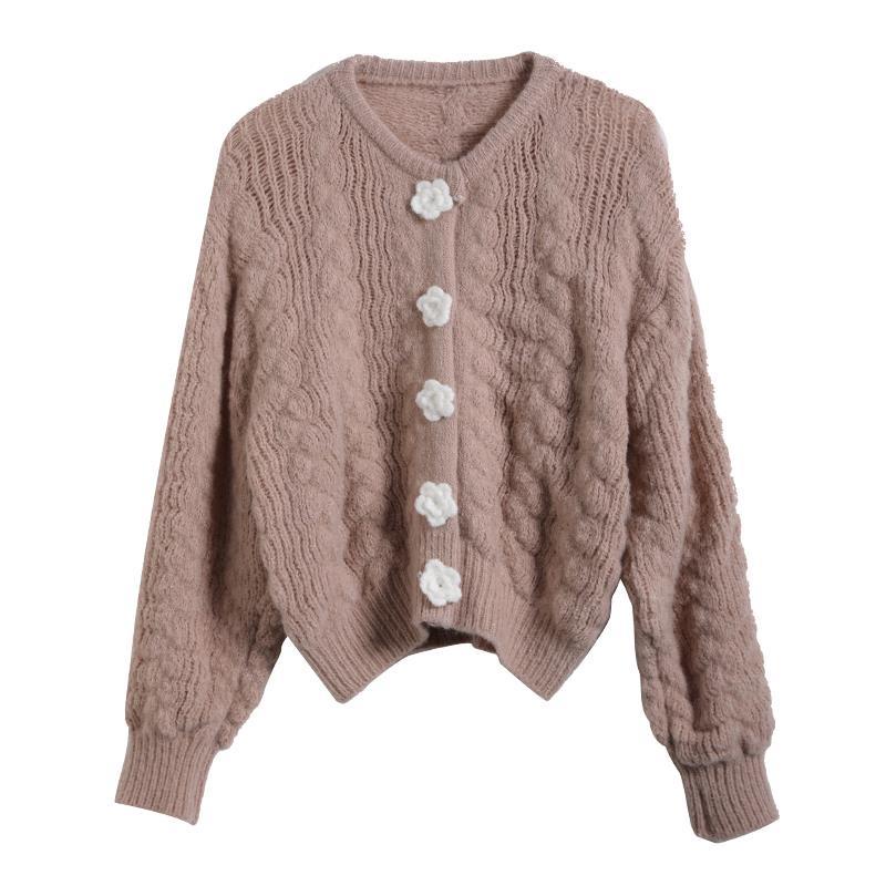 Set áo khoác cardigan dệt kim dáng rộng + áo sơ mi cổ búp bê + chân váy xếp ly + áo 5 ngày