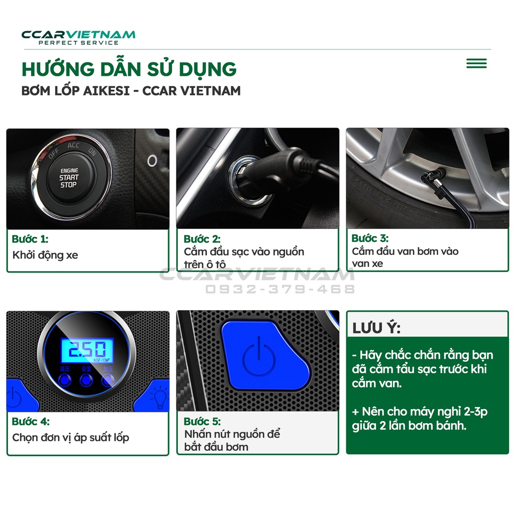 Máy Bơm Lốp Ô Tô Điện Tử Aikesi 12V Tự Động Ngắt - Bảo Hành 12 Tháng