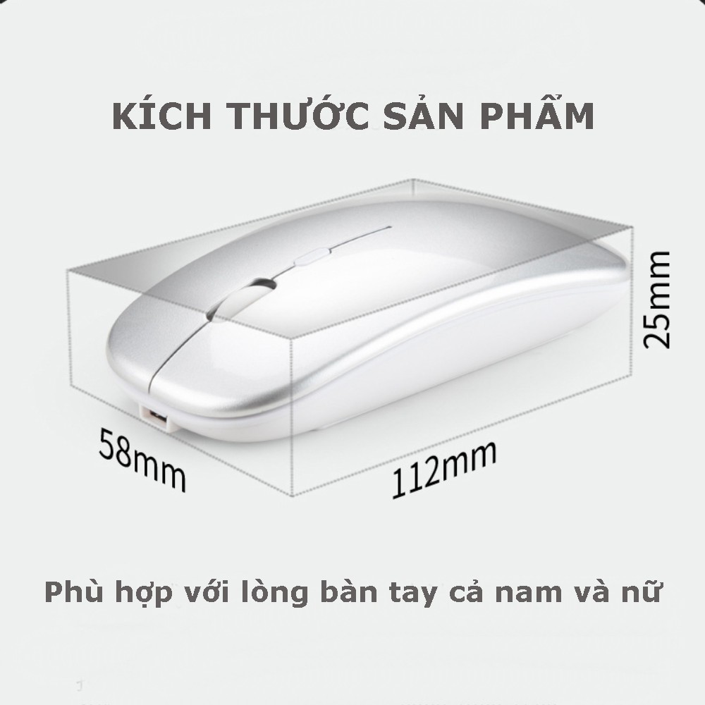 Chuột không dây Bluetooth 2 chế độ kết nối có đèn LED và sạc lại. Kết nối ổn định với mọi thiết bị