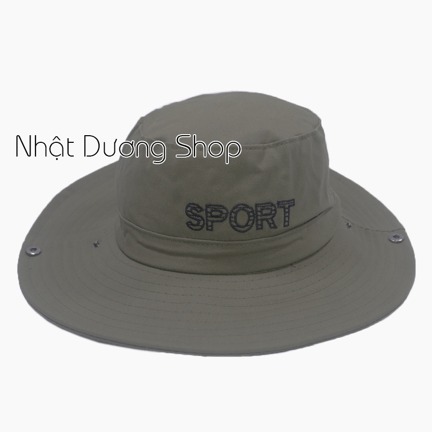 Nón tai bèo nam vành rộng 8,5 cm thêu chữ SPORT kết hợp vải cotton tốt mềm mại