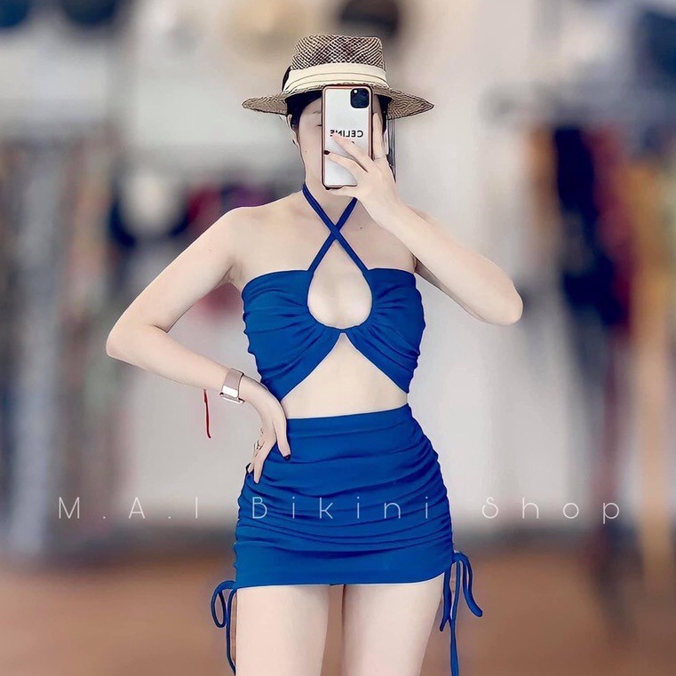 Đồ bơi nữ, bikini 2 mảnh quần váy dây rút Bin Sports BHV149