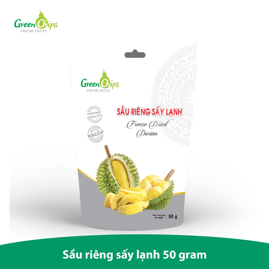 Sầu Riêng Sấy Lạnh Tự Nhiên Green Chips Không Đường - 50gr - Sản Phẩm Xuất Khẩu