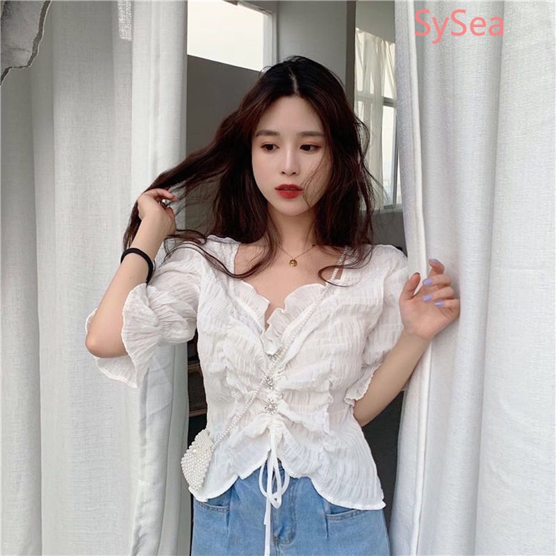 Áo chiffon tay loe thời trang mùa hè duyên dáng cho nữ