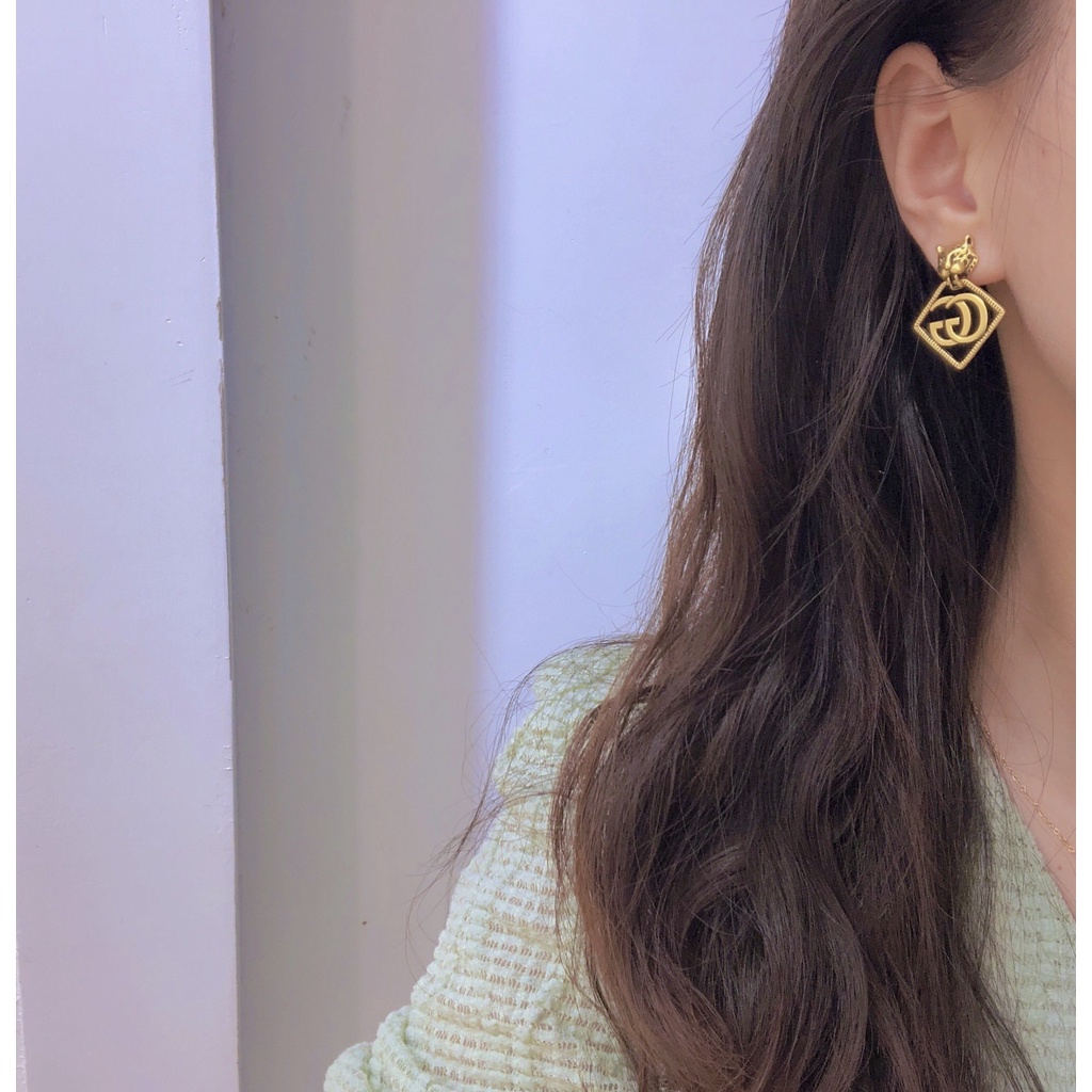 Bông Tai Bạc S925 Họa Tiết Chữ Đôi Phong Cách Gucci Độc Đáo Thời Trang