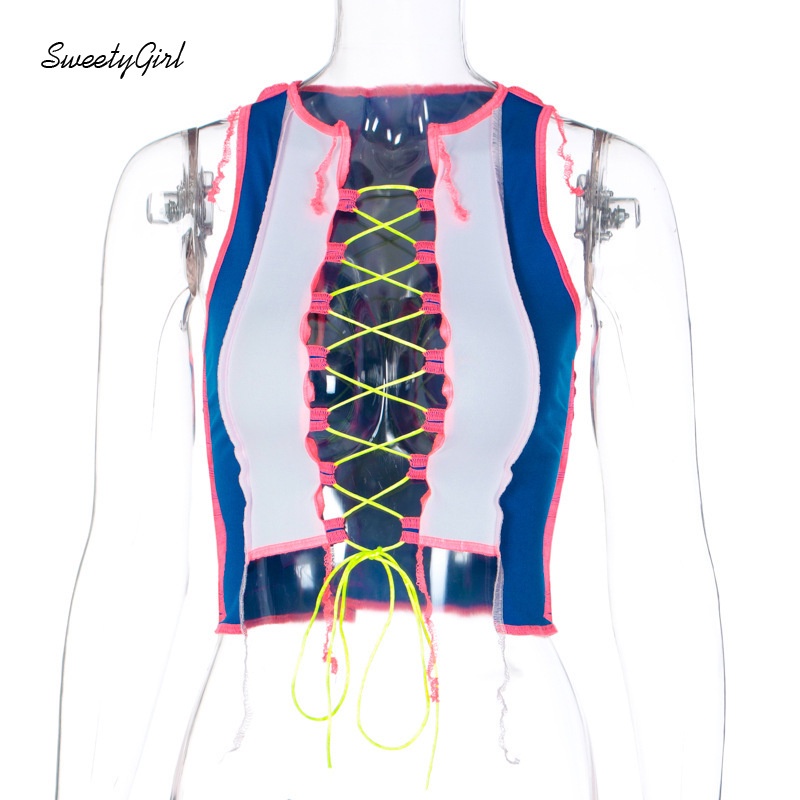 Áo Thun Ba Lỗ Cổ Tròn Màu Sắc Tương Phản Thời Trang Dành Cho Nữ