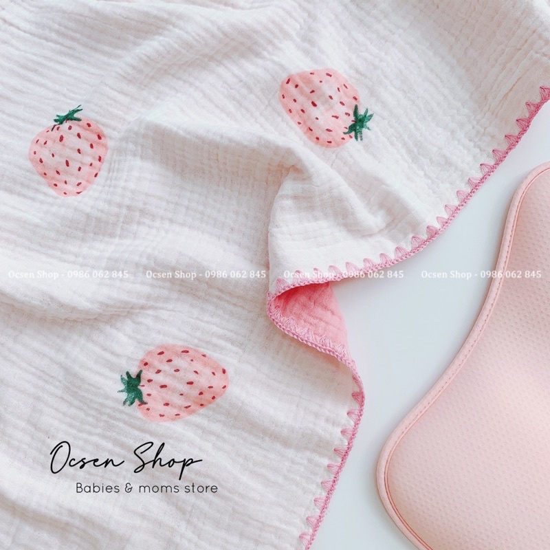 Chăn,mềm đắp xô 6 lớp Muslin thêu viền,dùng hai mặt hoạ tiết và màu,mềm mịn,phù hợp 4 mùa trong năm trên 3 miền tổ quốc