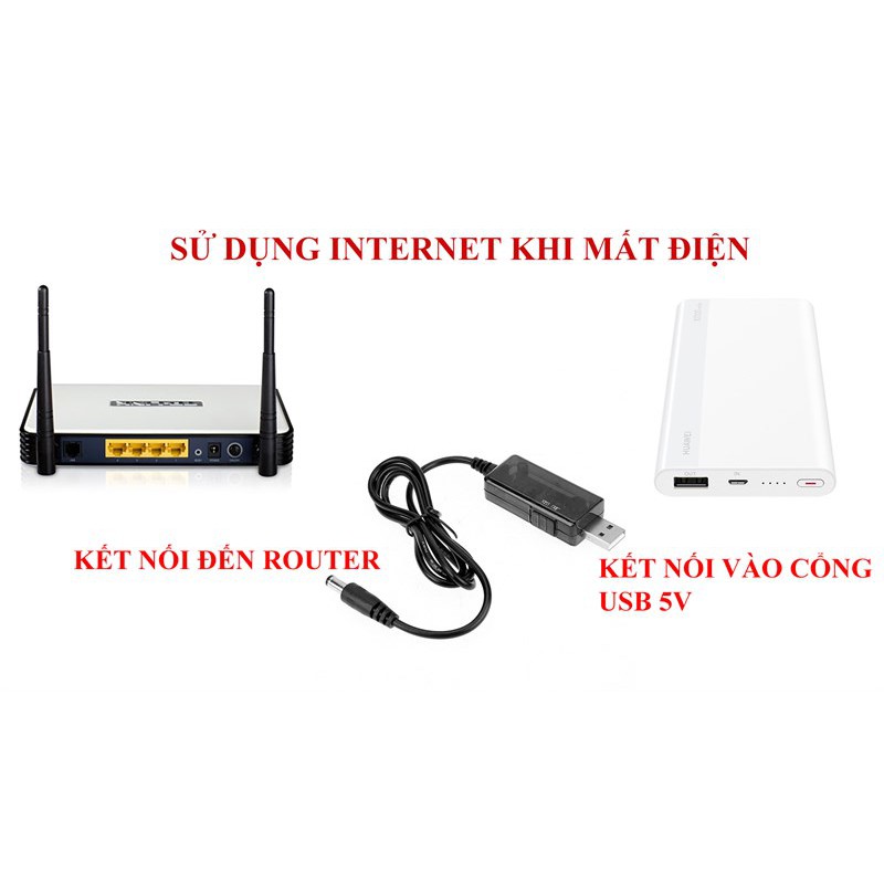 Cáp Chuyển Đổi Điện Áp Từ 5V sang 12V Cho Bộ Phát Wifi Huawei B311,B312  B593 , B818, B535, Zte MF253S, CPE 101, Edup...