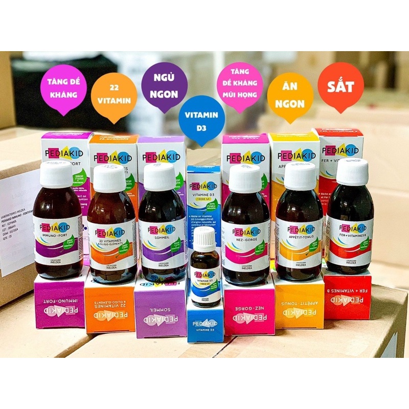 Pediakid nội địa Pháp, 22 vitamin / Appetit tonus / Sommeil / Sắt Fe + Vitamin B / Immuno Fort / Vitamin D3, dạng siro