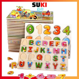 Bảng Chữ Cái Bằng Gỗ Cho Bé Thông Minh Trí Tuệ Đồ Chơi Giáo Dục Sớm Bộ Xếp Ghép Hình Núm Nhiều Chủ Đề Suki Kids DC-B08
