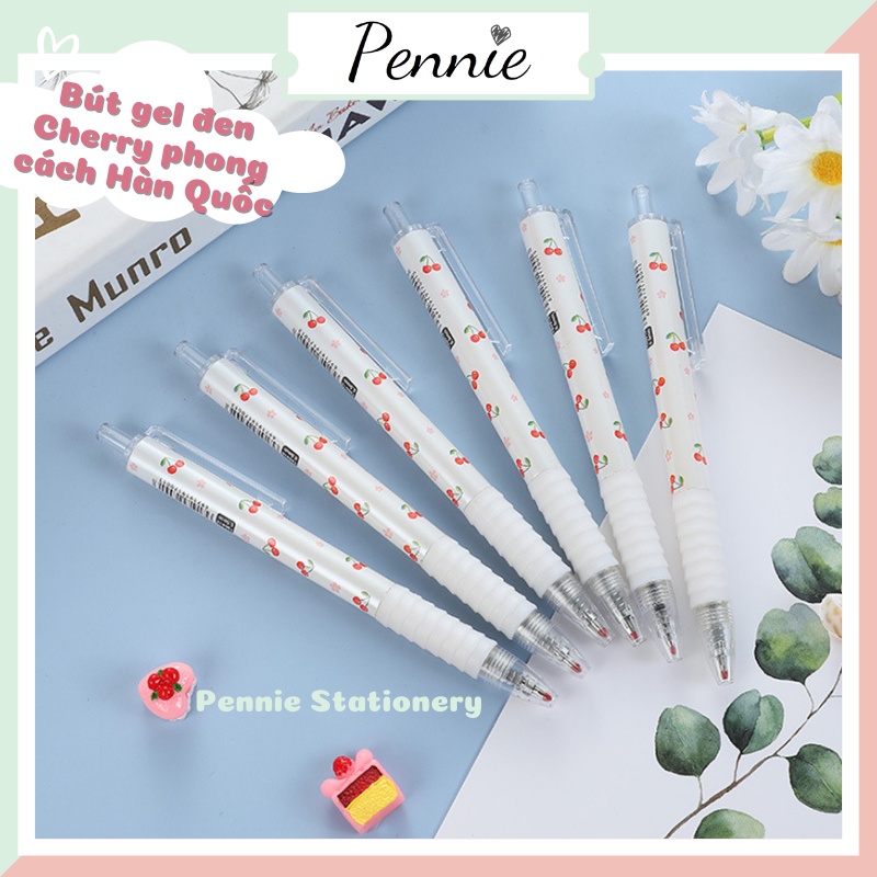 Bút gel đen Pennie họa tiết Cherry phong cách Hàn Quốc 0.5mm mực nét đều