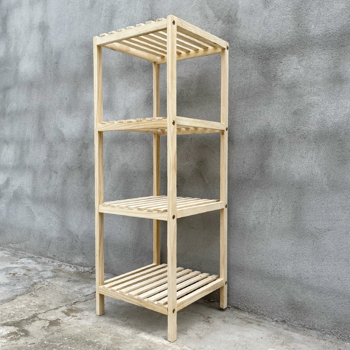 Kệ Tab 4 tầng gỗ thông tự nhiên sơn màu trắng trang trí, decor