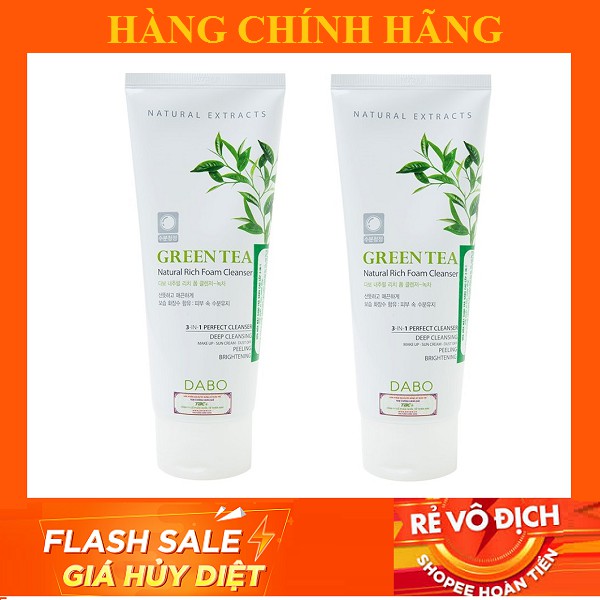 Sữa rửa mặt xóa thâm mụn, dưỡng trắng da trà xanh green tea DABO 3in1 Hàn quốc