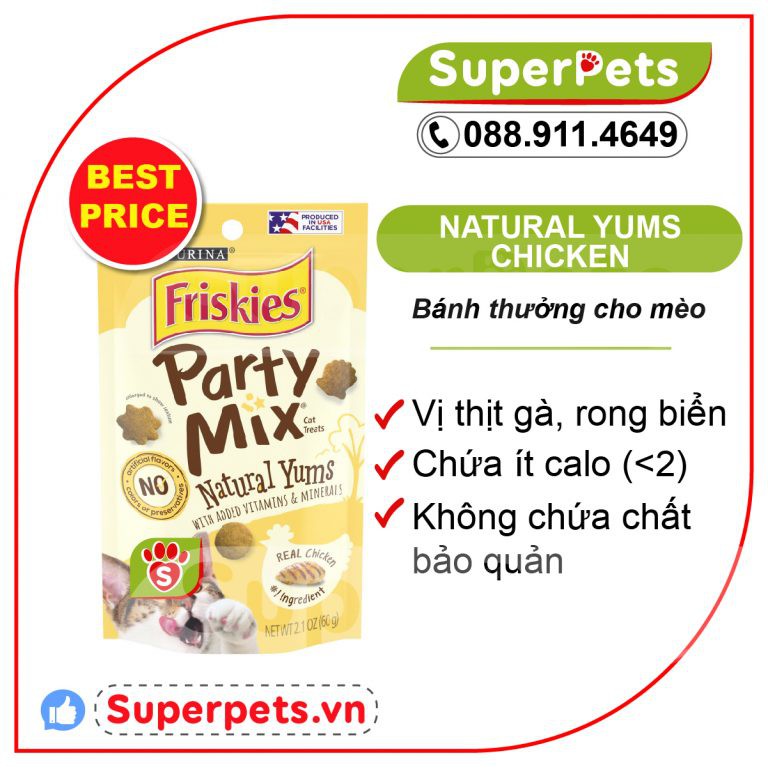 Purina Friskies Party Mix Vị Gà, Rong Biển - Bánh Thưởng Cho Mèo Trưởng Thành 60g/gói (USA)