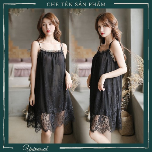 Váy Ngủ Lụa Viền Ren Chất Satin Mỏng Nhẹ Cao Cấp Sexy Gợi Cảm UNIVERSALXXX - DNS17