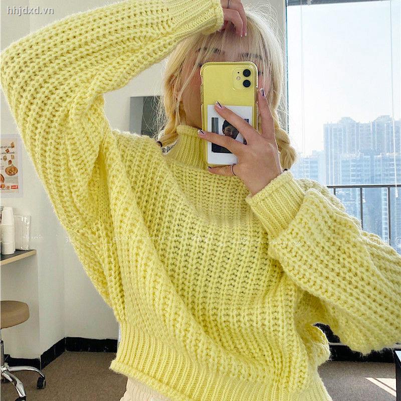 Áo sweater dệt kim dày dáng rộng cổ lọ phong cách retro thời trang thu đông mới 2021