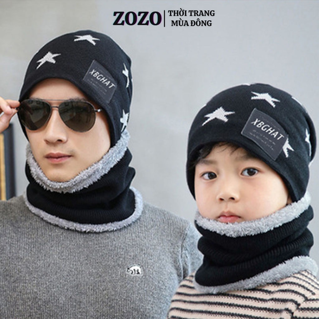 Mũ len nam hàn quốc kèm khăn quàng cổ Zozo mũ len cho bé trai trùm đầm beanie giữ ấm mùa đông