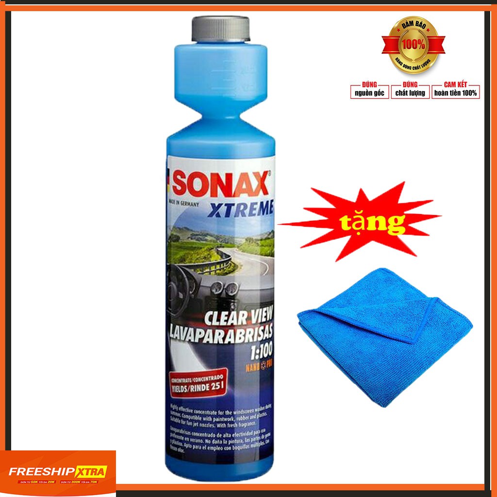 Sonax 271141 - Nước rửa kính ô tô cao cấp Sonax Xtreme Clear View 1:100 NanoPro 250ml Tặng khăn