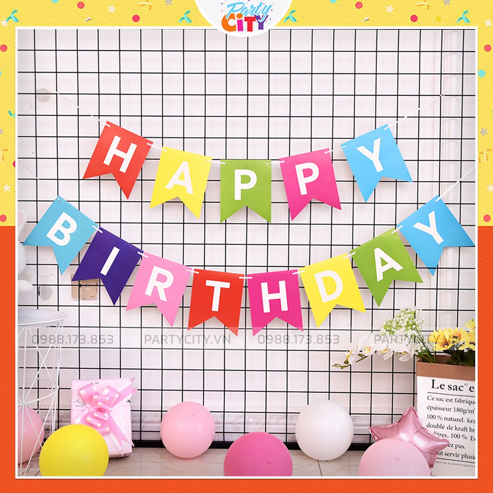 Dây chữ happy birthday dây treo sinh nhật bằng giấy kiểu đuôi cá