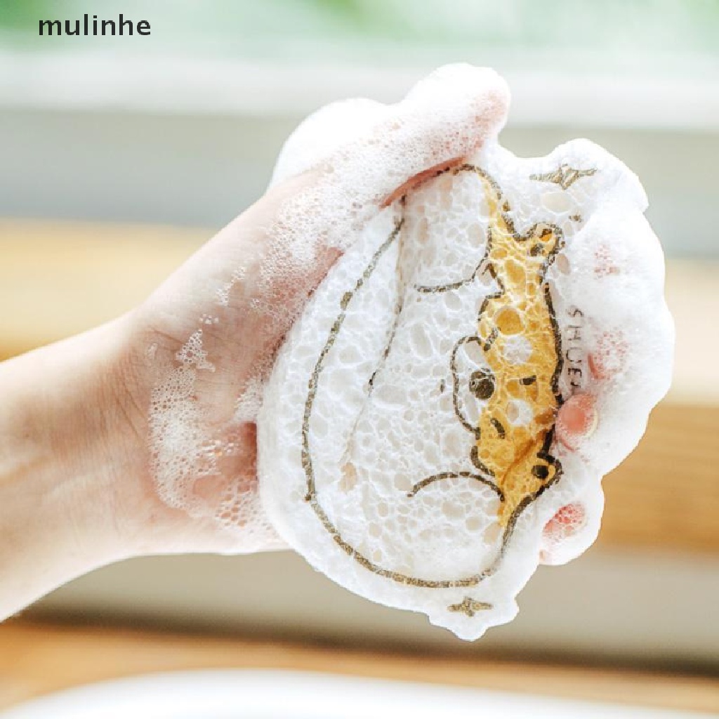 Miếng Bọt Biển Rửa Chén Dạng Nén Chất Liệu Cotton Bột Gỗ Ma Thuật Họa Tiết Hoạt Hình Đa Năng mulinhe