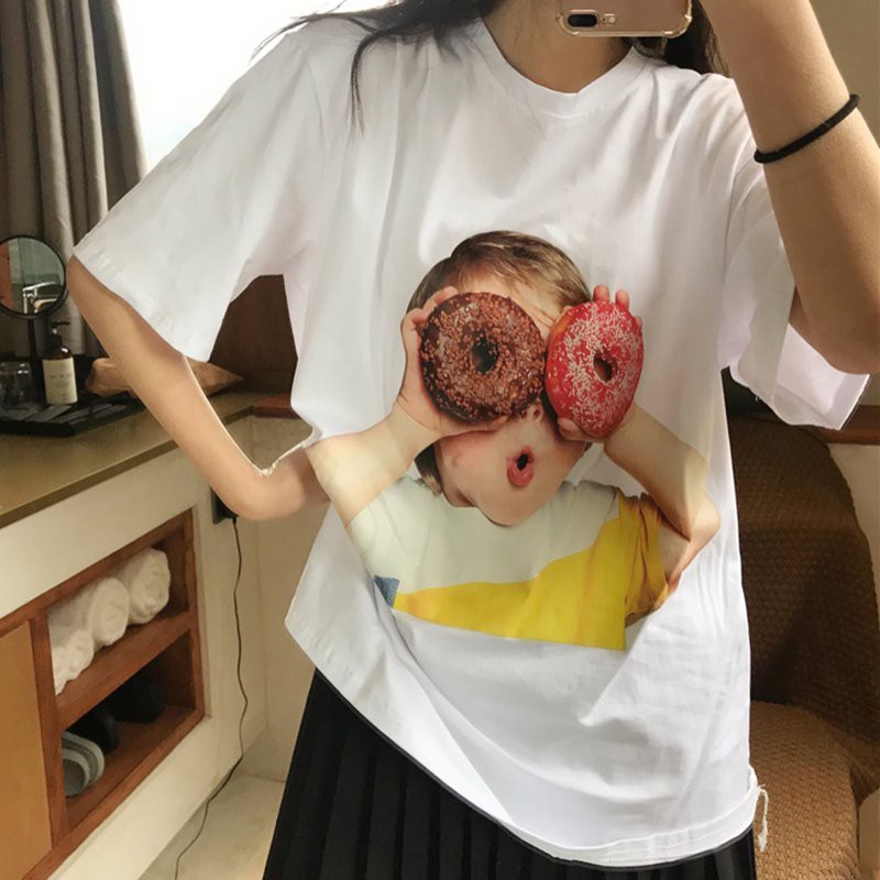 Áo Thun Ngắn Tay Cổ Tròn In Hình Chân Dung Thời Trang Mùa Hè Dành Cho Nữ