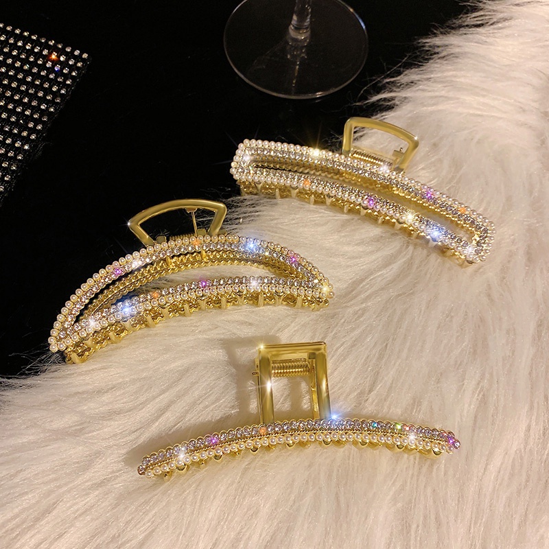 Kẹp Tóc Đuôi Cá Mập Bằng Kim Loại Đính Đá Và Ngọc Trai Giả Phong Cách Hàn Quốc Dành Cho Nữ