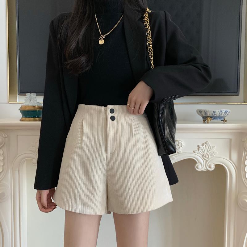 Quần Short Nhung Lưng Cao Ống Rộng Phong Cách Hàn Quốc Trẻ Trung Dành Cho Phụ Nữ