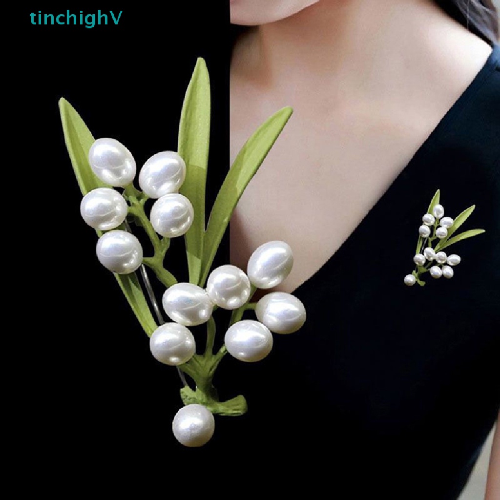 [TinchighV] Trâm Cài Áo Hình Hoa Lá Đính Ngọc Trai Màu Xanh Lá Vintage Cho Nữ [Mới]