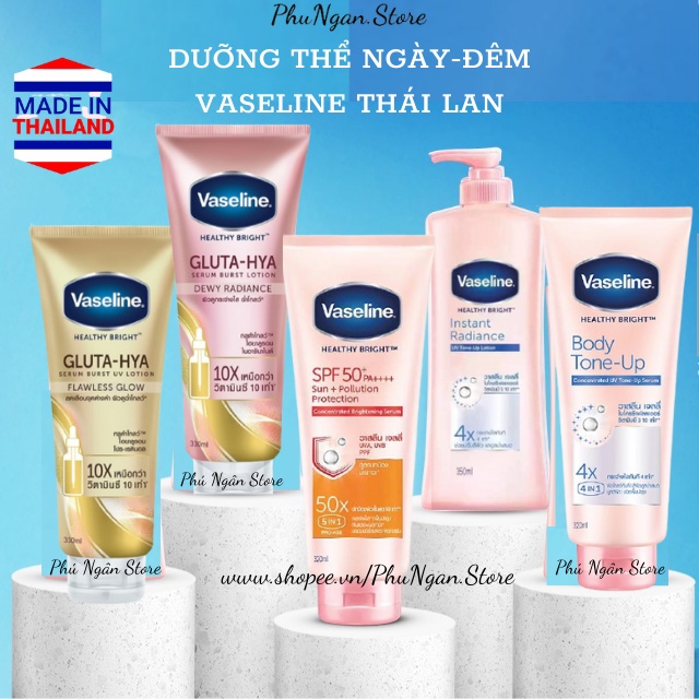 [Hàng siêu thị Thái]Cặp sữa dưỡng thể Vaseline 50x và Vaseline 4x Thái Lan dưỡng trắng da ngày và đêm