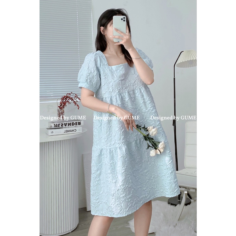Đầm Bầu Công Sở - Váy Bầu GUME TIỂU THƯ 2 MÀU NHẸ NHÀNG- CỔ VUÔNG TAY BỒNG NHẸ XINH XẮN size từ 40-100kg GM031-ẢNH THẬT
