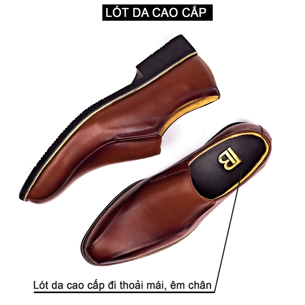 Giày da nam công sở da bò nappa cao cấp, giày lười màu nâu G110- Bụi leather- hộp sang trọng -BH 12 tháng