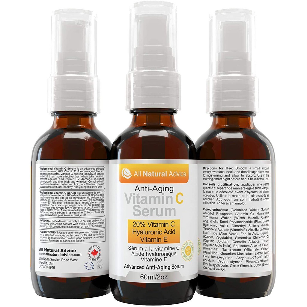 Serum Anti Aging Vitamin C. All natural Advance. Made in Canada, Sáng Da, Chống Tàn nhan, Chống Lão Hoá, Cấp Ẩm
