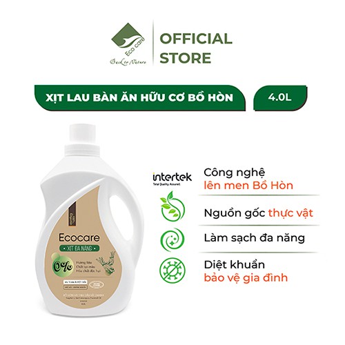 Bình xịt tẩy đa năng hữu cơ bồ hòn ECOCARE 4000ml kết hợp tinh dầu tự nhiên Quế, Sả chanh