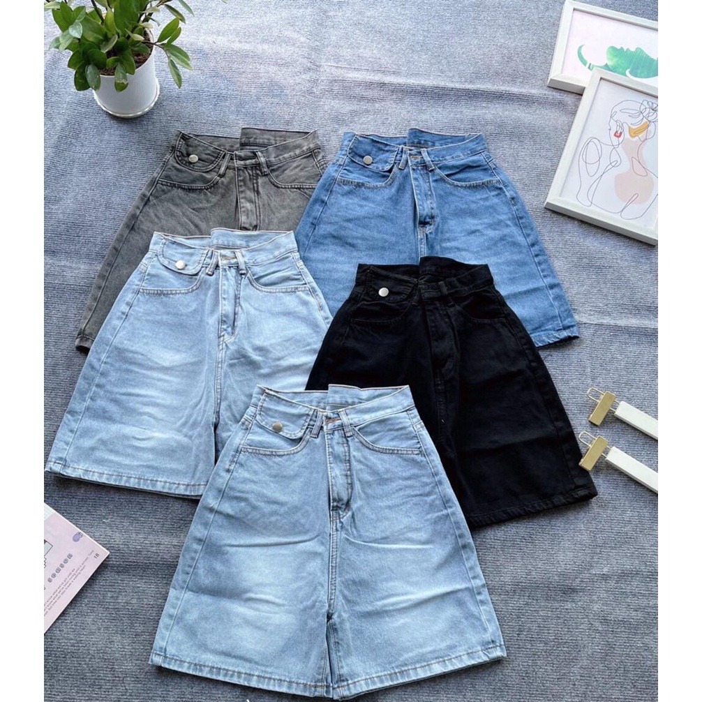 Quần Jeans Ngố Nữ Trơn Cơ Bản, Quần Bò Jean Đùi Ống Rộng Basic, Labibi