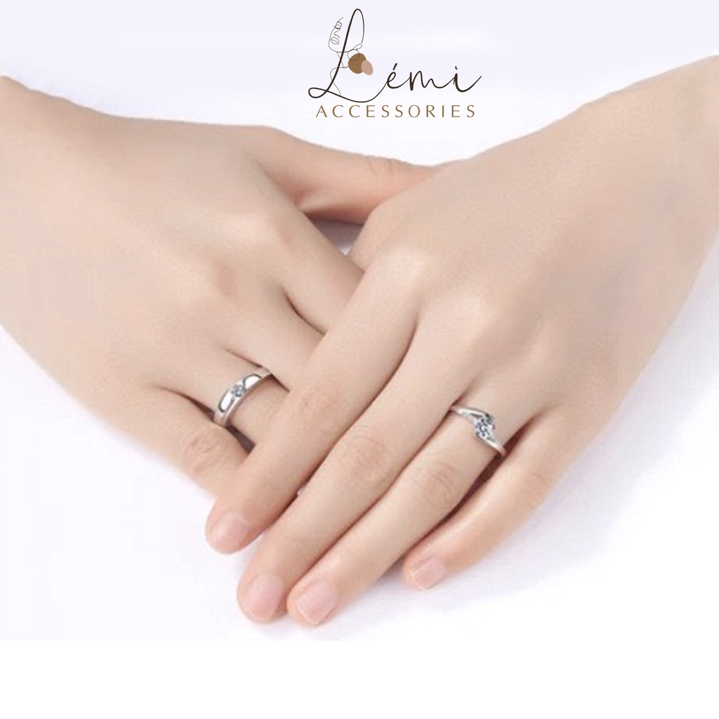 Nhẫn đôi nam nữ mạ bạc s925 hoạ tiết đặc biệt đính đá sang trọng có thể chỉnh size theo ý muốn Lemi accessories