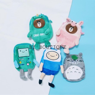 (12 mẫu, ảnh thật) Túi đeo chéo bông 2 ngăn Adventure Time, Line, Totoro, Khủng long, Pikachu, Doraemon, Lalafanfan