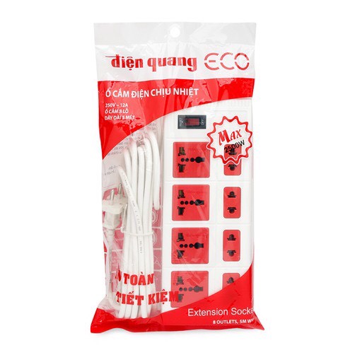 Ổ cắm Điện Quang 8 lỗ, 1c Tắc