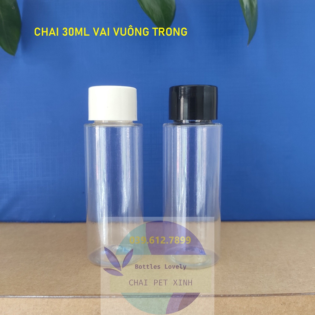 Bộ chai pet nhựa 30ml, 50ml, 60ml, 65ml cổ 20 nắp vặn đen trắng