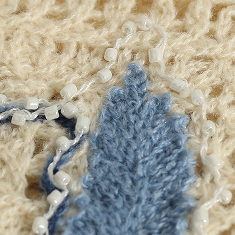 Áo Croptop Dệt Kim Sát Nách Thêu Họa Tiết Hoa Lá Phối Hạt Cườm Thời Trang Cổ Điển Cho Nữ