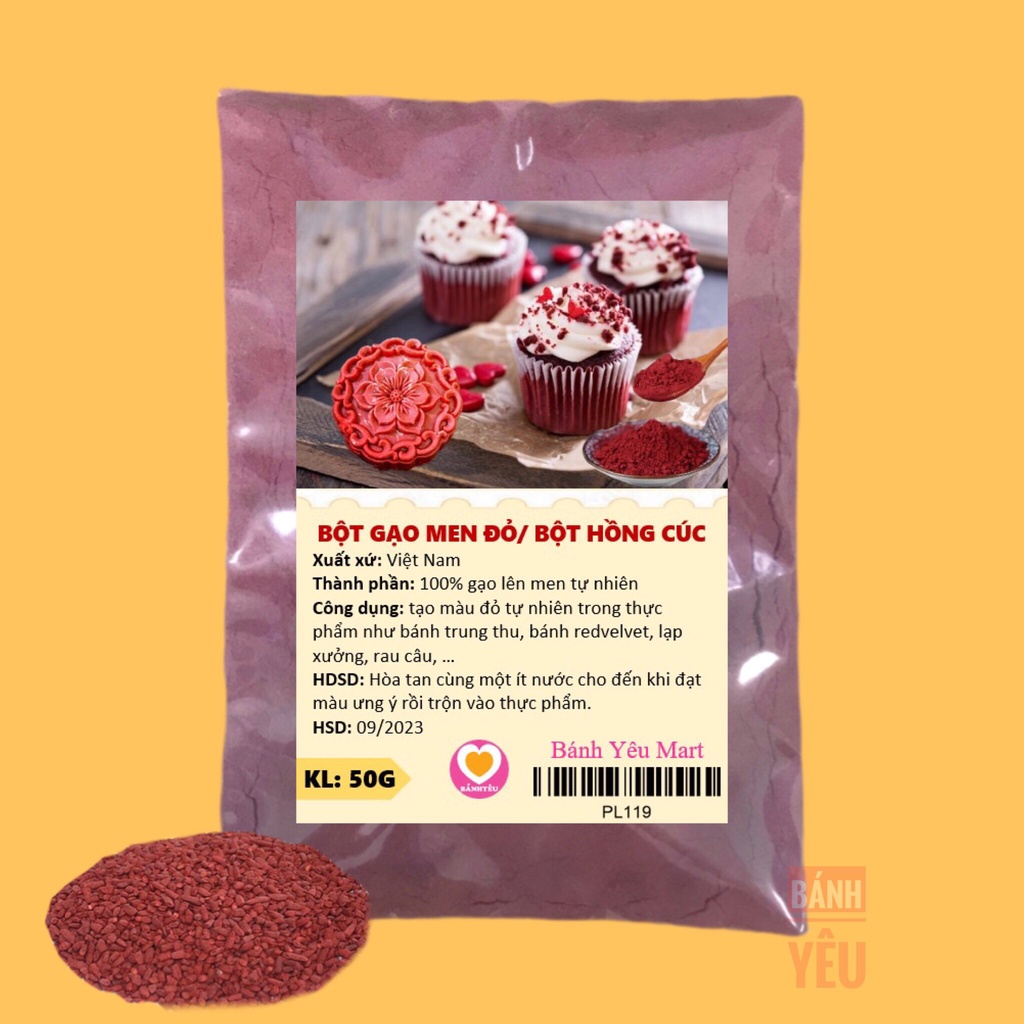 Bột hồng cúc / bột gạo men đỏ Chia-50g tạo màu bánh trung thu, rau câu tự nhiên - PL119