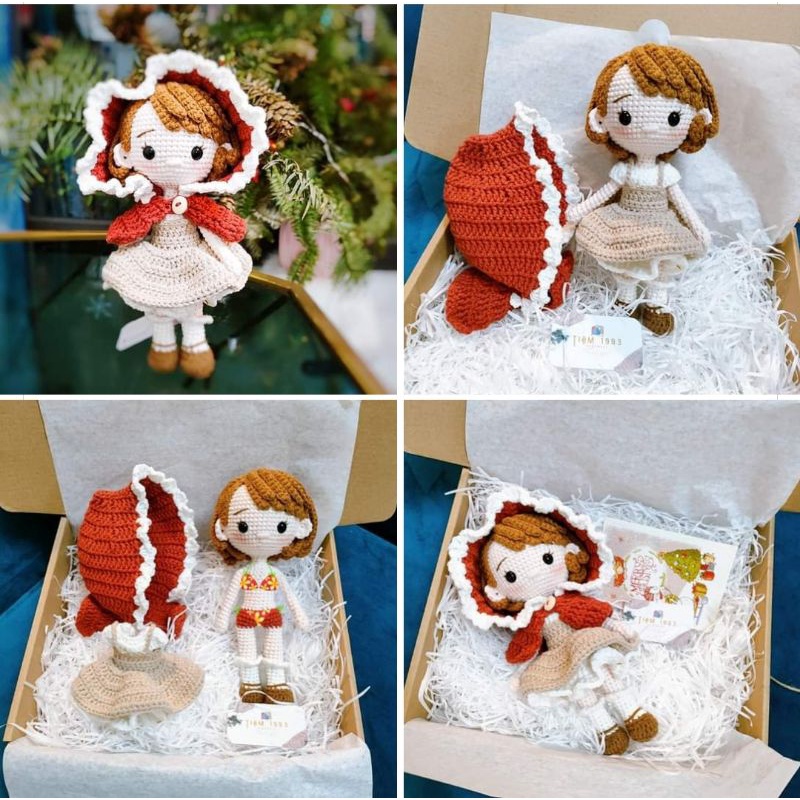 Quà tặng cho bé - Búp bê Cô gái quàng khăn đỏ móc bằng len