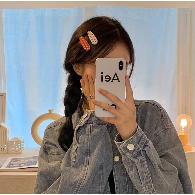 Kẹp tóc bấm giọt nước caro chấm bi đỏ dễ thương K134
