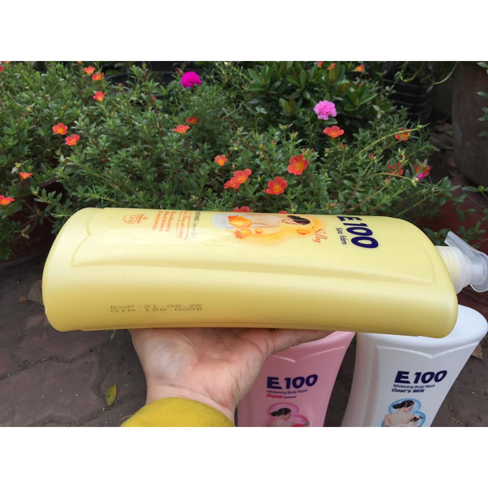 Sữa tắm E 100 hương hoa Hồng vàng, Hồng, sữa Dê hương ngọt ngào làm trắng da 1200 ml