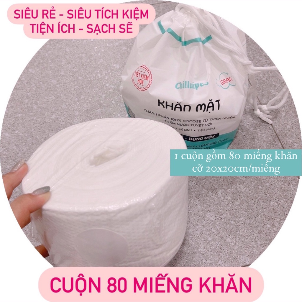 Khăn Mặt Khô Chillwipes Dùng 1 Lần Lau Khô Lau Ướt - Giấy Lau Mặt Dùng Một Lần Túi 80 Khăn